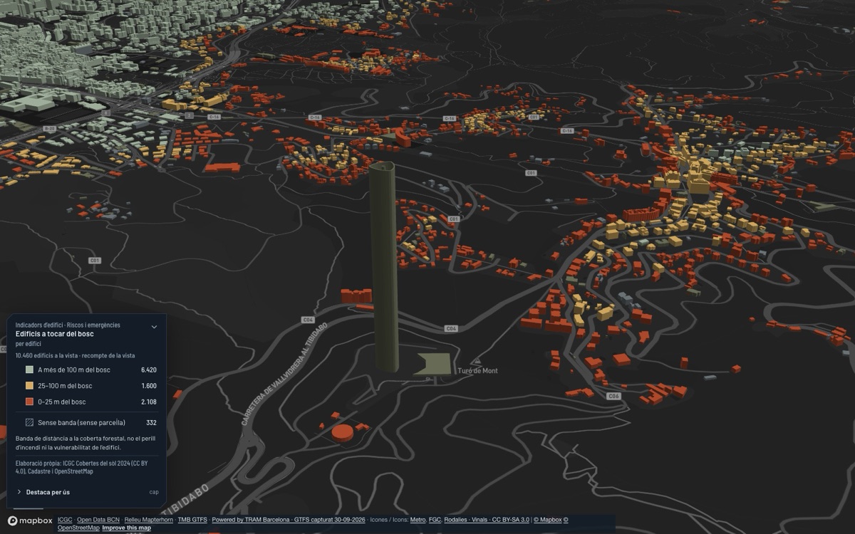 Vista del tema Riscos i emergències al visor en 3D